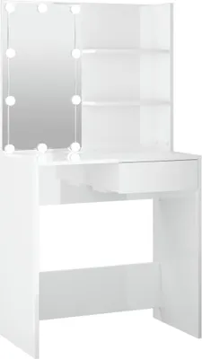 Produktbild von Schminktisch mit LED Hochglanz-Weiß 74,5x40x141 cm