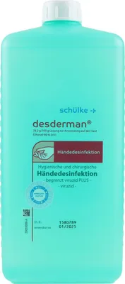 Produktbild von Schülke desderman® Händedesinfektion (ohne Farbstoff/Parfüm) - 1 Liter, Euroflasche | Packung (1 l)