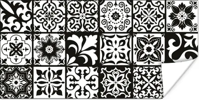 Produktbild von MuchoWow® Poster Muster - Schwarz - Weiß - Blumen - Abstrakt 40x20 cm - Poster für die Wand - Poster Schlafzimmer