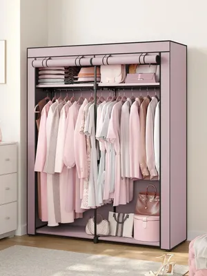 Produktbild von Textil-Kleiderschrank - Faltschrank fürs Schlafzimmer - 2 Kleiderstangen - Stoffhülle mit Reißverschluss - Tragbar und Faltbar - Lavendellila