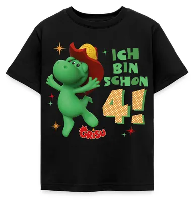 Produktbild von Spreadshirt Grisu Der Kleine Drache Geburtstag 4 Jahre Kinder T-Shirt, 110/116 (5-6 Jahre), Schwarz