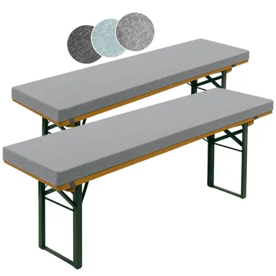 Image de set de 2 coussins de banc de bière 220 x 25 cm, gris clair, épaisseur 4 cm, avec boucles de maintien pour la fixation, extra épais, sleepling