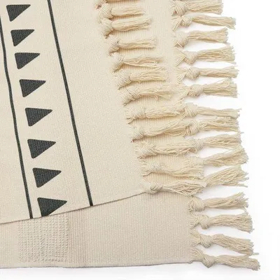 Imagen del producto de Ibenzoa® Alfombra de algodón con diseño geométrico bohemio, color beige, 60 x 130 cm, con flecos hechos a mano, algodón/poliéster – Ideal para pasillos y salones