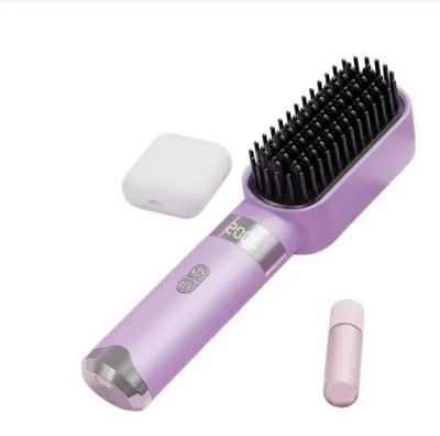 Produktbild von INF Kabellose wiederaufladbare 2-in-1 Haarglätter- und Lockenbürste mit 4-Temperaturstufen, Type-C-Ladung, Anti-Verbrüh-Schutzkamm Violett