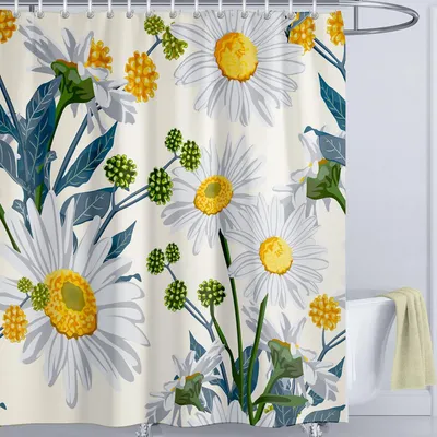 Image de Rideau de douche fleuri, 180x180 cm, avec crochets