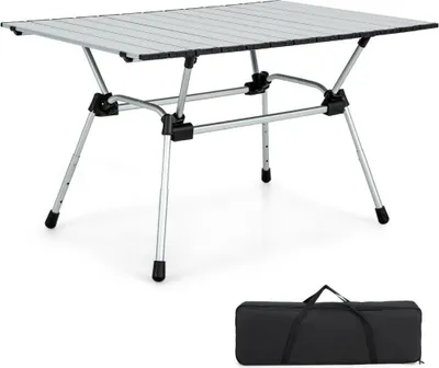 Produktbild von Klappbarer Campingtisch mit Tragetasche 4-stufig Höhenverstellbar 90 x 60,5 x 52 cm Silber