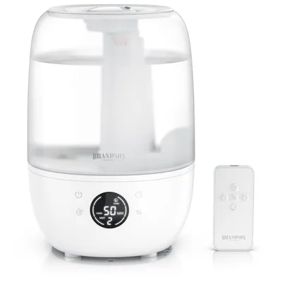 Immagine prodotto di Umidificatore Brandson, umidificatore per ambienti, 2 l, telecomando, 3 livelli di nebulizzazione, display, timer 1-8 ore, telecomando, regolabile dal 40 al 90%, silenzioso 35 dBA, modalità Sleep, spegnimento automatico