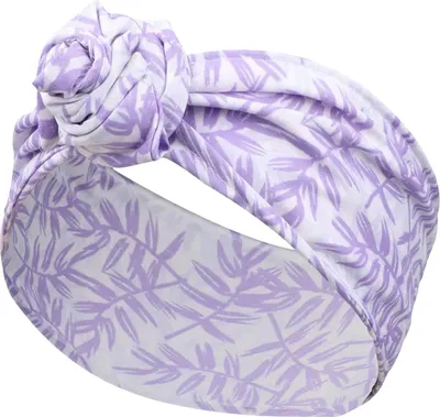 Image de Bandeau de cheveux en coton avec motif de feuilles tropicales dans un violet délicat