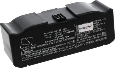 A black lithium-ion battery pack for a robot vacuum cleaner.