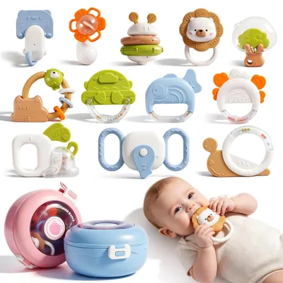 Immagine prodotto di Set di 12 anelli mordilo e sonagli in silicone per bambini