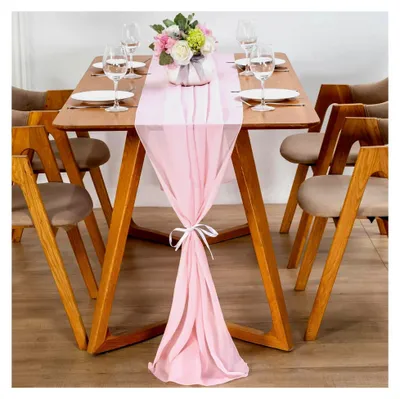 Produktbild von Moderner Chiffon Tischläufer, 70x600 cm Abwaschbare Tischdecke, Dekoratives Tischband aus Stoff, Tischdekoration für Hochzeiten, Geburtstage und Kommunion (Rosa)