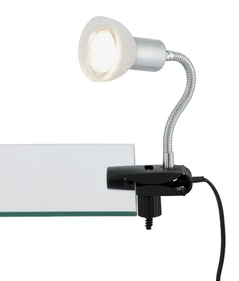 Immagine prodotto di Lampada a LED con morsetto, interruttore a cavo, braccio flessibile, 1xGU10, 3 W, bianco, metallo e vetro Briloner