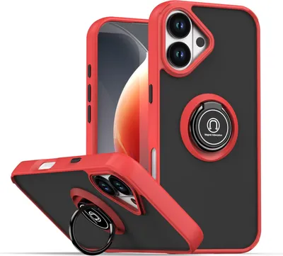Produktbild von Hülle für iPhone 17 Matte Transluzent TPU Stoßfest Schutzhülle mit Ring Halter Ständer Rot