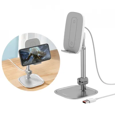 Produktbild von Baseus 15W Qi Wireless Charger Handy-Halterung Smartphone Halter drahtloses Ladegert, silber
