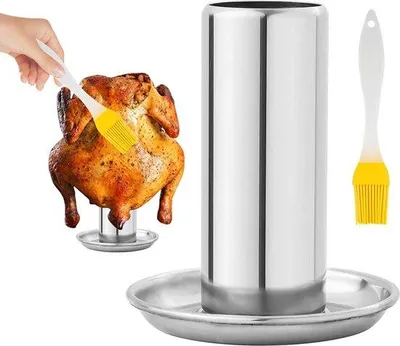 Produktbild von Kippenbrader aus Edelstahl, vertikale Grillstation mit Ablage, Grill für Geflügel, Edelstahlgrill mit Antihaftbeschichtung