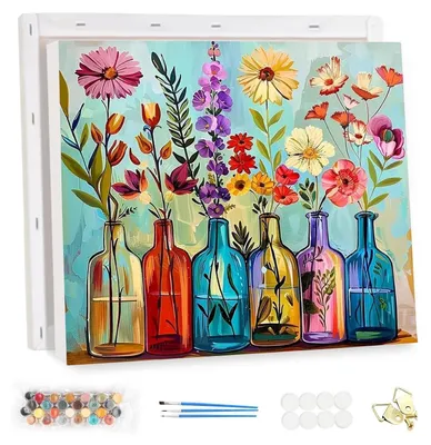 Produktbild von Malen nach Zahlen Set Erwachsene mit Rahmen Blumen 40x30cm DIY Ölgemälde auf Leinwand mit Pinseln und Acrylfarben