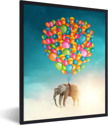 Produktbild von MuchoWow® MuchoWow® Gerahmtes Poster Elefant - Luftballons - Farben 60x80 cm - Poster mit zchwarzem Bilderrahmen - Premium - Wanddeko Wohnzimmer