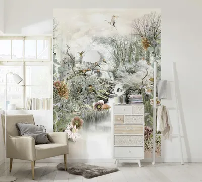 Produktbild von Komar Fototapete "Fable", bunt, Blumen und zwitschernde Vögel, 184 x 254 cm