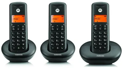 Zdjęcie produktu dla Telefon stacjonarny bezprzewodowy zestaw 3 szt. Motorola E203 czarny
