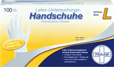Produktbild von Einmal Handschuhe Latex puderfrei L, 100 St. Handschuhe