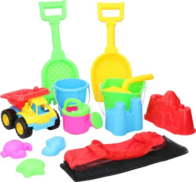 Produktbild von Eddy Toys Strandspielzeug Kinder 13-teilig mit Tasche - Sandspielzeug Kinder - Eimer Schaufel Lastwagen - Sandformen Set Strand - Wasserspielzeug Sommer - Spielset mit Tasche