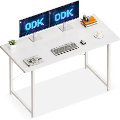 Imagen del producto de Escritorio para ordenador con patas ajustables, de 120x48 cm, color blanco, ideal para oficina y teletrabajo