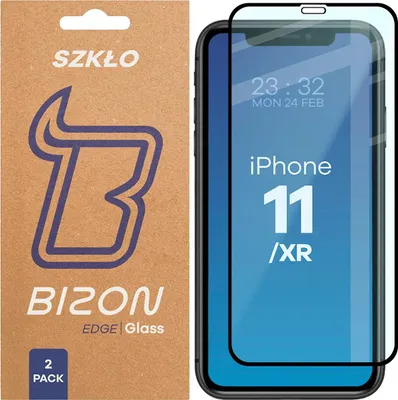 Produktbild von 2x Gehärtetes Glas für iPhone 11 / Xr, Bizon Glass Edge Duo, Schwarzer Rahmen