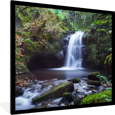Produktbild von MuchoWow® Gerahmtes Poster Wasserfall - Natur - Wasser 40x40 cm - Poster mit Schwarzem Bilderrahmen Wandposter Rahmen Foto Bilder - Mit Rahmen - Wanddekoration Schlafzimmer