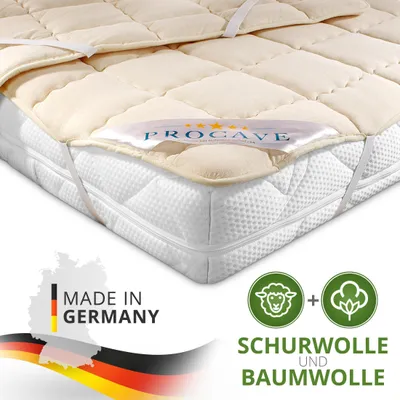 Produktbild von PROCAVE Schurwolle Unterbett in verschiedenen Größen - Matratzenauflage 180x200 cm mit 4 Eckgummis als Matratzenschoner - Soft-Matratzen-Topper