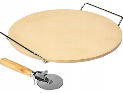 Pizzastein rund 33 cm Keramik mit Griff und Pizzaschneider