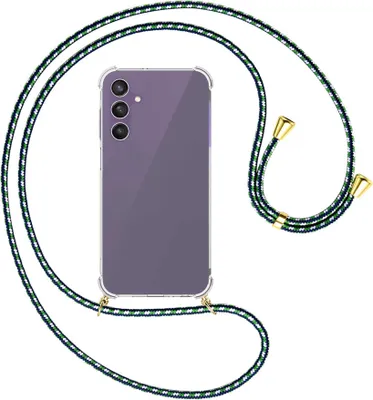 Produktbild von Handykette Backcover-Schutzhülle mit Band (Metall goldfarben) für Samsung Galaxy A25 5G - grün/blau/weiß