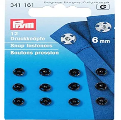 Druckknöpfe, schwarz, 6 mm, Messing, 12 Stück