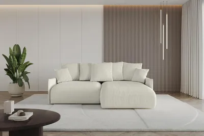 Produktbild von ALTDECOR Ecksofa mit Schlaffunktion und Bettkasten ONESK-L-v1 216x177x72 cm  Cremeweiß - Corner Sofa Eckcouch Couch L-Form  angeordnet Schlafcouch Ausziehbar Wohnlandschaft