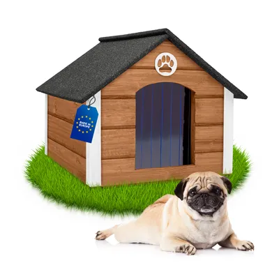Produktbild von Outentin Hundehütte Outdoor Winterfest – Isoliertes Hundehaus mit Schrägdach für Mittelgroße Hunde – Wetterfest,Holz, 76x63x60 cm, Eiche
