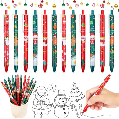 Image de Lot de 12 stylos à bille de Noël, pointe de 0,5 mm, avec des motifs de Noël