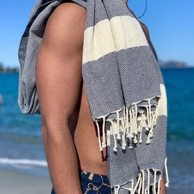 Zdjęcie produktu dla Unyqoos® Ręcznik plażowy 100 x 200 cm – 100% bawełna, bardzo duży i lekki, dobrze chłonny, zestaw 2 sztuk, kolor antracytowy-pastelowy (ręcznik hamamowy, ręcznik do sauny, ręcznik kąpielowy)