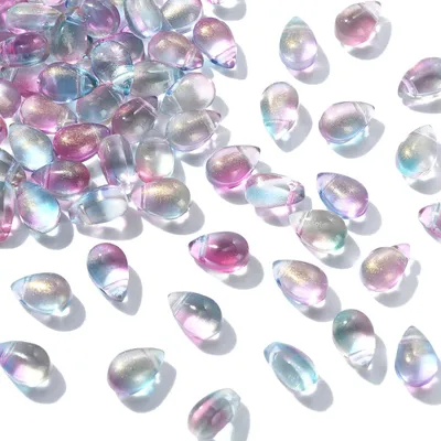 Glastropfenperlen 100 Stück, 9x6x6 mm, transparent mit Glitzer, gebohrt