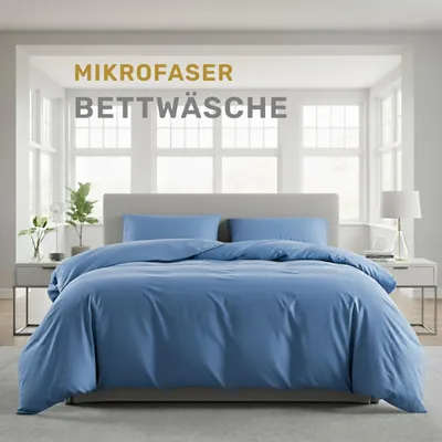 Produktbild von Lavea® Bettwäsche 220x240 cm, 4-teilig, 2 Bettbezüge 220x240 cm, 2 Kissenbezüge 80x80 cm, Mikrofaser, weich, atmungsaktiv, hypoallergen, Markenreißverschluss, Bettwäsche-Sets Himmelblau