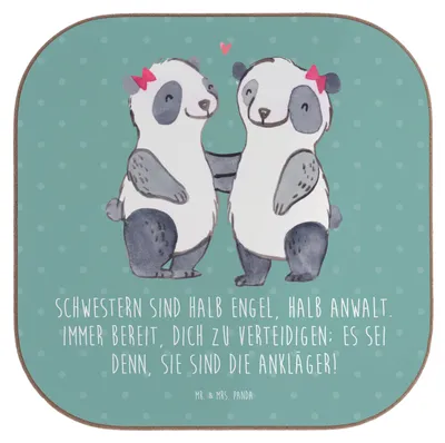 Produktbild von Mr. & Mrs. Panda Untersetzer Glas Schwesternwunder - Meeresbrise - Geschenk, herzerwärmende Sprüche, Tassen, geschwisterstreit, Gläser, liebe unter geschwistern, Coaster