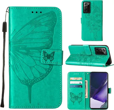 Image de Galaxy Note 20 Ultra 4G Case, Butterfly Relief Flip Leather Case with Card Slots and Stand for Samsung Galaxy Note 20 Ultra 4G / 5G Green