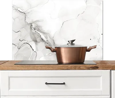 Produktbild von KitchenYeah®  Spritzschutz Küche - Küchenrückwand - Wandschutz für Herd und Spüle - Marmor - Schwarz - Muster 90x60 - Alu-Dibond (Alternative zum Spritzschutz aus Glas) - Hitzebeständig - Herdspritzsc