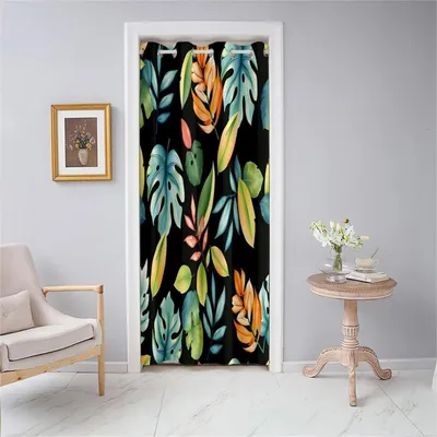 Immagine prodotto di Tenda per porta, oscurante, con occhielli, motivo a foglie, tenda termica, divisorio per ambienti, tenda oscurante, 150x200 cm, verde