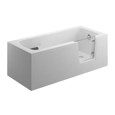 Zdjęcie produktu dla Wanna dla Seniorów z Szklanymi Drzwiami i Siedziskiem, Akrylowa Zestaw 5w1 Prostokątna 150x75 Prawa, Syfon, Nogi (stelaż) w komplecie | BADLAND AVO