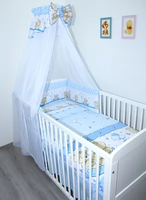 Produktbild von Primawela Baby Bettset- 6 teiliges Set mit Chiffon Himmel Bettwäsche Nestchen 2. Sweet Bärchen Blau