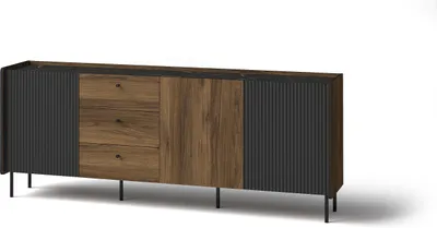 Image de Minio, commode "PERETO 6", 200 cm, noyer Warmia / San Sebastian / noir mat
