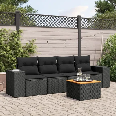 Produktbild von CLORIS 5-tlg. Garten-Sofagarnitur - mit Kissen - Schwarz Poly Rattan - Gartenmöbelgarnituren LL0000255143