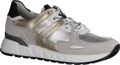 Produktbild von Gabor Comfort 66365-10 Sneaker, Damen, Leder, Silber/Weiß/Puder, Wechselfußbett - Damenschuhe Bequeme Schnürschuhe, Grau, leder (lamina/velour/nappa)