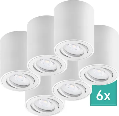 Produktbild von 6er Set Oktaplex Aufbaustrahler Alu schwenkbar dimmbar inkl. LED Modul 3000K warmweiß - Aufbauspot weiß