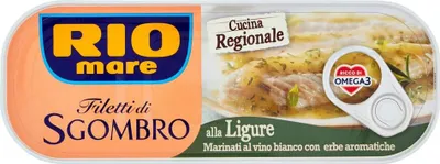 Produktbild von 3x Rio Mare Filetti di Sgombro alla Ligure Makrelenfilets in Weißwein mariniert mit aromatischen Kräutern 120g reich an Omega 3