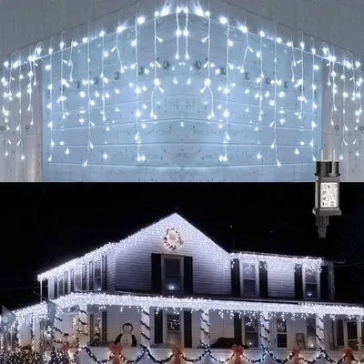 Eisregen-Lichterkette, 240 LEDs, kaltweiß, wasserdicht, 8 Modi
